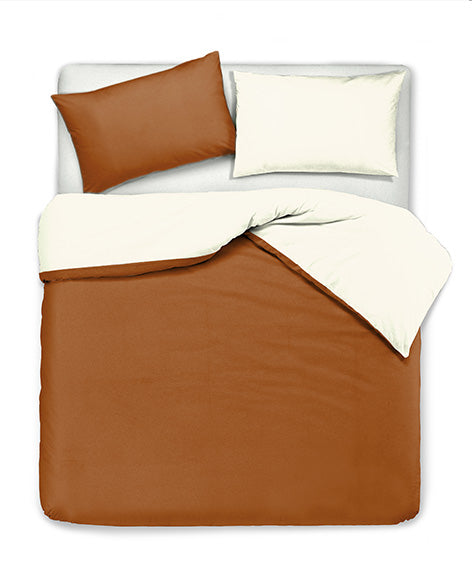 Set copripiumino federe letto bicolor double face parure copripiumino in cotone made in Italy NATURALE/TERRACOTTA