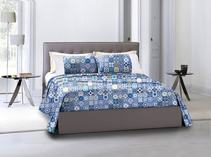 Completo letto lenzuola federe bifaccia double face stampa digitale in cotone made in italy  MAIOLICHE DI VIETRI/BIANCO