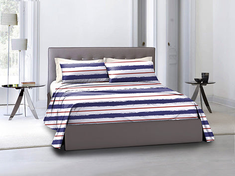 Completo letto lenzuola federe bifaccia double face stampa digitale in cotone made in italy RIGHE BIANCO ROSSO BLU/BIANCO