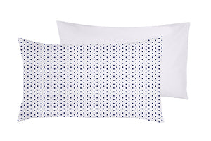 Set 2 federe coppia di federe bifaccia doubleface stampa digitale 100% cotone Made in Italy POIS BLU SU BIANCO