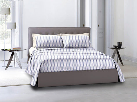 Completo letto lenzuola federe bifaccia double face stampa digitale in cotone made in italy POIS BLU SU BIANCO/BIANCO