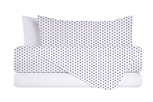 Completo letto lenzuola federe bifaccia double face stampa digitale in cotone made in italy POIS BLU SU BIANCO/BIANCO