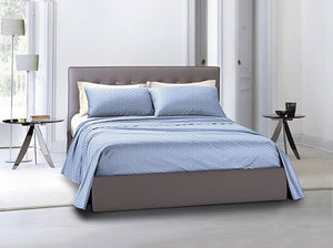 Completo letto lenzuola federe bifaccia double face stampa digitale in cotone made in italy POIS BIANCHI SU CELESTE/BIANCO