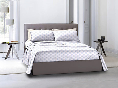 Completo letto lenzuola federe bifaccia double face stampa digitale in cotone made in italy POIS CELESTI SU BIANCO/BIANCO