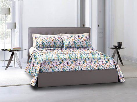 Completo letto lenzuola federe bifaccia double face stampa digitale in cotone made in italy PAISLEY MULTICOLOR/BIANCO