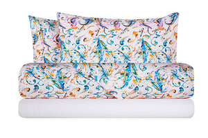 Completo letto lenzuola federe bifaccia double face stampa digitale in cotone made in italy PAISLEY MULTICOLOR/BIANCO