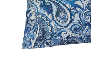 Set 2 federe coppia di federe bifaccia doubleface stampa digitale 100% cotone Made in Italy PAISLEY BLU /BIANCO