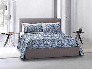 Completo letto lenzuola federe bifaccia double face stampa digitale in cotone made in italy PAISLEY AZZURRO/BIANCO