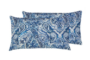 Completo letto lenzuola federe bifaccia double face stampa digitale in cotone made in italy PAISLEY AZZURRO/BIANCO