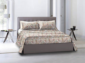 Completo letto lenzuola federe bifaccia double face stampa digitale in cotone made in italy PAISLEY DORADO/BIANCO