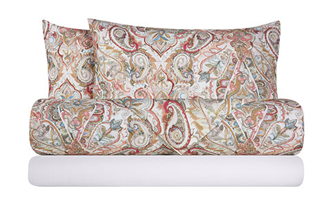 Completo letto lenzuola federe bifaccia double face stampa digitale in cotone made in italy PAISLEY DORADO/BIANCO