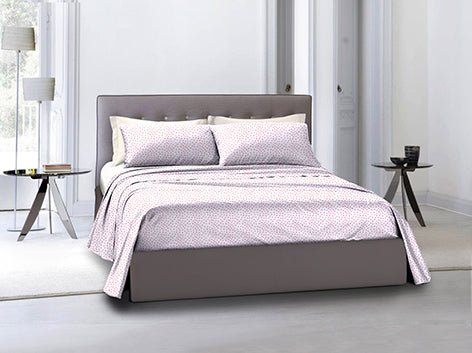 Completo letto lenzuola federe bifaccia double face stampa digitale in cotone made in italy DOT MINI ROSA/BIANCO