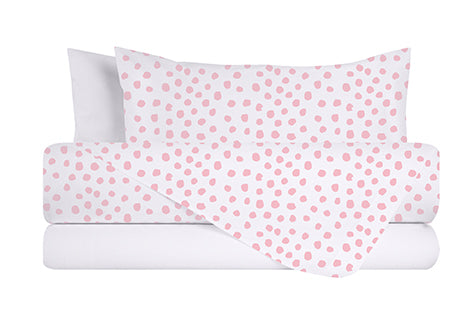 Completo letto lenzuola federe bifaccia double face stampa digitale in cotone made in italy DOT MINI ROSA/BIANCO