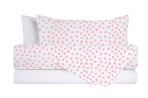 Completo letto lenzuola federe bifaccia double face stampa digitale in cotone made in italy DOT MINI ROSA/BIANCO