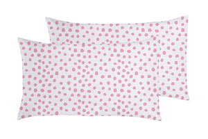 Completo letto lenzuola federe bifaccia double face stampa digitale in cotone made in italy DOT MINI ROSA/BIANCO