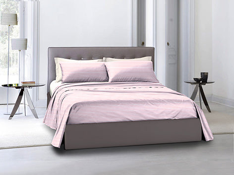 Completo letto lenzuola federe bifaccia double face stampa digitale in cotone made in italy STRIPE MINI ROSA/BIANCO (copia)