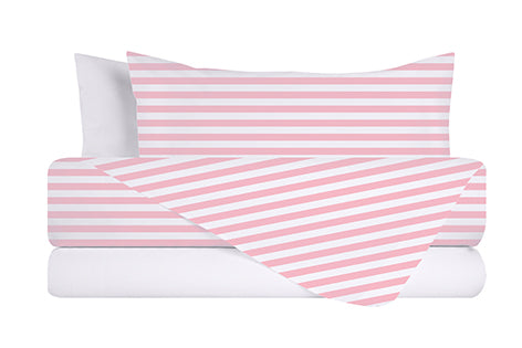 Completo letto lenzuola federe bifaccia double face stampa digitale in cotone made in italy STRIPE MINI ROSA/BIANCO (copia)