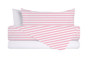 Completo letto lenzuola federe bifaccia double face stampa digitale in cotone made in italy STRIPE MINI ROSA/BIANCO (copia)