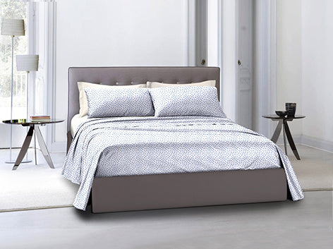 Completo letto lenzuola federe bifaccia double face stampa digitale in cotone made in italy DOT MINI CELESTE/BIANCO