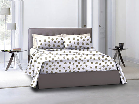 Completo letto lenzuola federe bifaccia double face stampa digitale in cotone made in italy DOT MAXI TORTORA/BIANCO